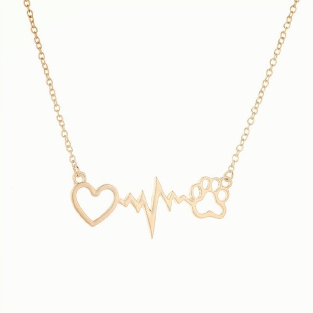 076 - Paw Print Heart Beat Heart Necklace - Picture 2 of 3